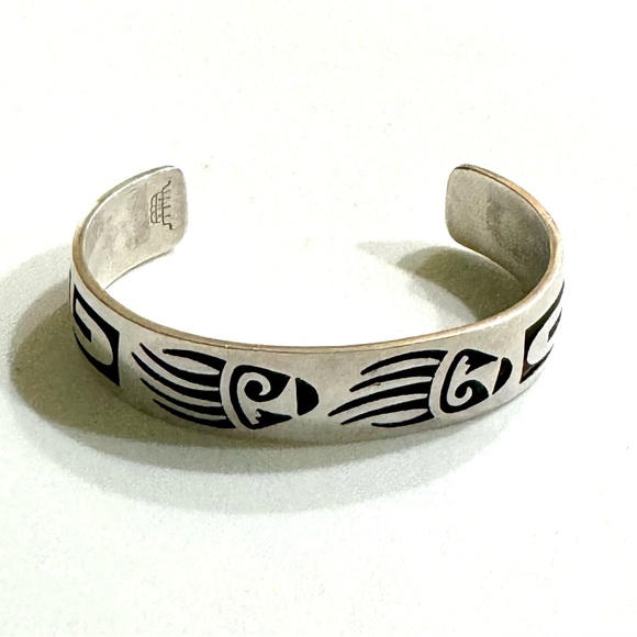 Signed - Manuel Hoyungowa, Hopi. Vintage Sterling Silver Overlay Cuff
